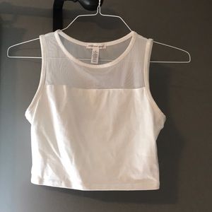 White Crop Top w/Mesh Neckline